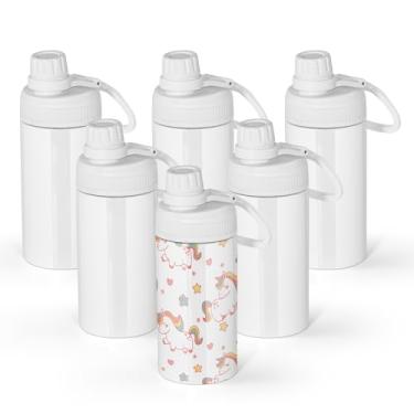 Imagem de AGH KQ_12_OZ_CHILD_SUB_TUM_KNOB_COVER_WHITE Copo infantil de sublimação de 340 g, pacote com 6 garrafas brancas de aço inoxidável, copos de garrafa a vácuo com tampa, copos de água esportivos para