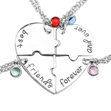 Imagem de LIU JUN Colar Bff para 3, Weirdo 1 Weirdo 2 Weirdo 3 Colar Coração Aço Inoxidável Cristal Amizade Colares Para Melhores Amigas Irmãs Forever Joias Presentes, Large, Aço inoxidável, Zircônia cúbica
