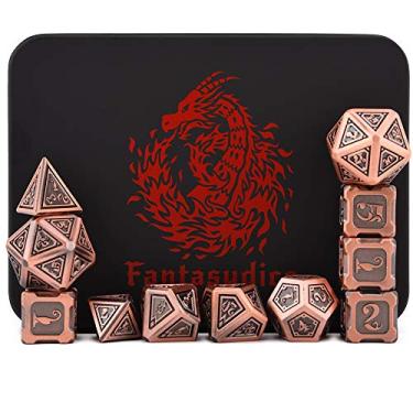 Imagem de Fire Dragon COPPER Polyhedral Metal Dice 11 Dice Set Fire Dragon Metal Box for Dungeons and Dragons (D&D, DND 5 Edition) Call of Cthulhu Warhammer Shadowrun and All Tabletop RPG for Board Game Lovers.