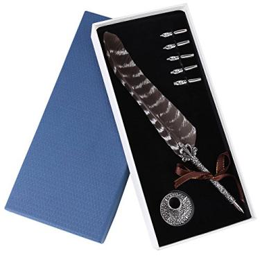 Imagem de Caneta Tinteiro de Penas Antiga, Conjunto de Canetas de Pena Com Ponta de Liga para Escrever, Desenhar e Presente, Inclui Caixa de Presente e Suporte (Estilo 8 + 5 pontas de