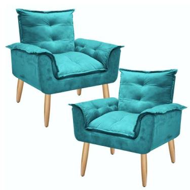 Imagem de Kit 2 Poltrona Decorativa Opala Suede Azul Turquesa  para Sala de Esta