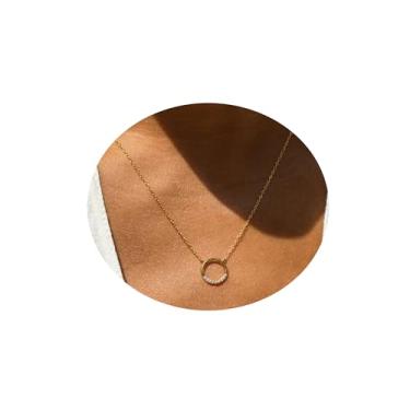 Imagem de Pencros Colar de ouro para mulheres, colar com moldura de diamante esmeralda banhado a ouro 14 K delicado colar de pingente de flor karma flor de amor colar de joias simples colares para mulheres,