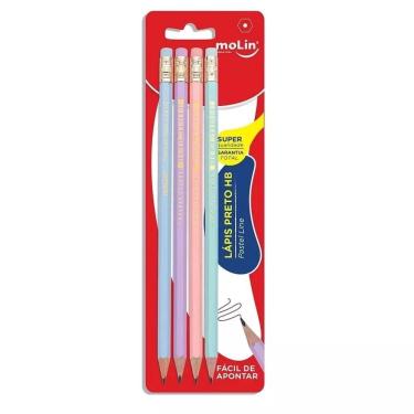 Imagem de Lápis HB Nº2 Grafite Pastel Sextavado com Borracha - 4 Unidades