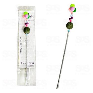 Imagem de Varinha para Gatos com Catnip (erva para gatos) Bolinhas Coloridas e Penas, Brinquedo Interativo para Redução de Estresse