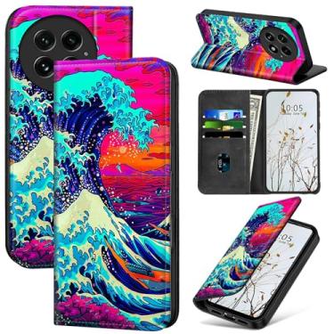 Imagem de Dikoer Capa carteira para OnePlus 13 6,8 polegadas, mulheres, homens, capa flip com suporte para cartões, fecho magnético, proteção absorvente de choque, capa de telefone para OnePlus 13 5G, ondas do