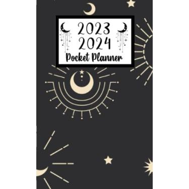 Imagem de 2023 2024 pocket planner For Purse Gold Celestial Sun Moon lovers: 2 year Pocket Calendar January 2023 to December 2024 | 24 Months Monthly Planner & ... Holidays | Celestial Sun Moon Stars Cover