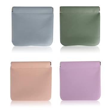 Imagem de VIOCIWUO Bolsa de cosméticos de bolso, 4 peças, bolsa de maquiagem portátil pequena para mulheres, sem zíper, bolsa de moedas de poliuretano macio com fechamento automático para batom, organizador de