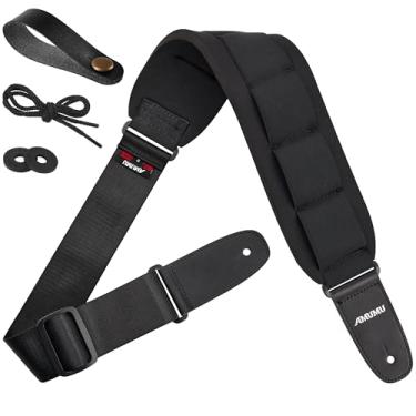 Imagem de Amumu Guitar Strap SBR Foam Padded Short Black for Acoustic, Electric, and Bass Guitars with Strap Blocks & Headstock Strap Tie - 3.3" Wide