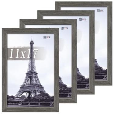 Imagem de VCK Conjunto de 4 porta-retratos 28 x 43 – cinza, moldura de madeira com qualidade de galeria, borda de 2,9 cm de largura, acrílico polido, visor de parede vertical ou horizontal para foto/arte