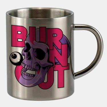 Imagem de Caneca de Inox Premium Prateada 400ml CAVEIRA ROXA BURNOUT - Criatics