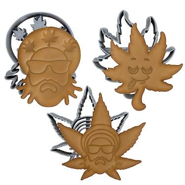 Imagem de Cortadores de biscoito de maconha - conjunto de 3 - peças em forma de erva de cânhamo