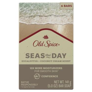 Imagem de Old Spice Sabonete em barra premium, aroma de eucalipto e creme de coco Seas The Day, 10x mais hidratantes com espuma de sudys //Com limpadores à base de plantas, 142 g