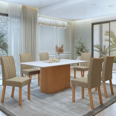 Imagem de Conjunto Luar 170cm Tampo em MDF com 6 Cadeiras Apogeu Amêndoa Clean/Off White/Bege