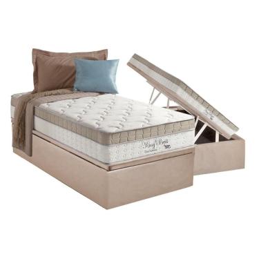Imagem de Cama Box com Baú Bege e Colchão Solteiro King Best Anjos + Base Crc Suede Clean(88x188)