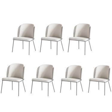 Imagem de Kit 7 Cadeiras Tay Para Sala De Jantar Ou área Gourmet-tecido-costas Linho 60-frente Linho 22