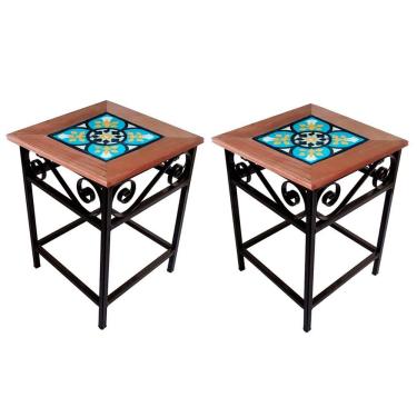 Imagem de Kit Com 2 Bancos Madeira Mesinhas Para área Gourmet Churrasco Jardim S03