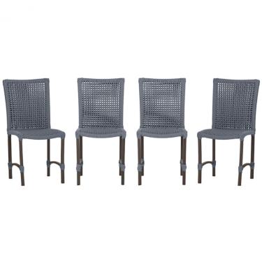 Imagem de 4 Cadeiras De Jantar Cannes De Alumínio Pintura Marrom Trama Prata