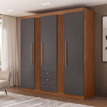 Imagem de Guarda Roupa Santos Andirá Aurora 3 Portas Com Cabideiro Jatobá Com Grafite