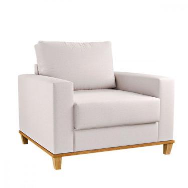 Imagem de Poltrona Decorativa Sala De Estar Prada Linho Amêndoa Viero Imbuia / Pastel