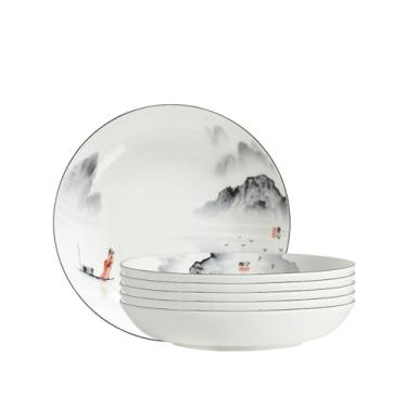 Imagem de Prato de bolinho de massa delicado esmaltado redondo de estilo chinês doméstico - prato de 18 cm de profundidade 6 pacotes