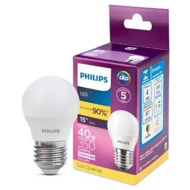 Imagem de Kit 6 Lâmpadas Led Bolinha 4W Bivolt Philips, 127/220V, BRANCO-QUENTE