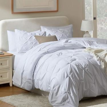 Imagem de Nestl Conjunto de edredom King com 9 peças, cama plissada branca em uma bolsa, conjunto completo de cama king size com lençóis, travesseiros alternativos, fronhas e fronhas