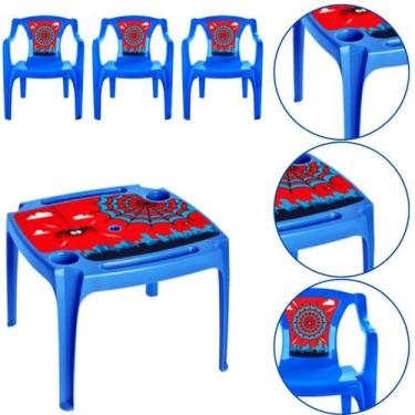 Imagem de 3 Mesinha Mesa Infantil Com Porta Copos Homem Aranha Azul - Arqplast