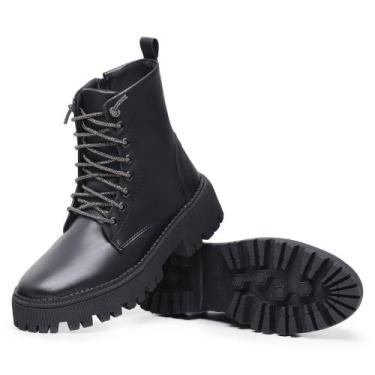 Imagem de Bota Feminina Tratorada Cadarço de Strass - Dom Hermes, Preto, 36