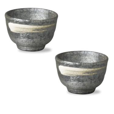 Imagem de Manekineko-Ai Shigaraki-yaki Copo de saquê com marca de pincel com mudança de forno preto – Guinomi de cerâmica japonesa tradicional