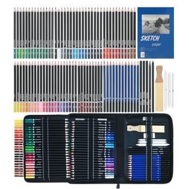 Imagem de Ogfu Kit de desenho, pacote com 96 materiais de desenho completos, 72 lápis de cor para livros de colorir para adultos e 24 kit de esboço, materiais de arte profissional para adultos, aplicável a