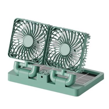 Imagem de Fenteer Ventilador de Refrigeração Automotivo com Cabo USB Elétrico E Alimentado Por Energia Solar, cabeças duplas verdes