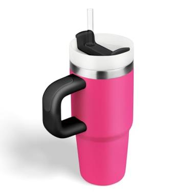 Imagem de BAISHIDA Copo de 400 ml com alça e canudo, copo infantil de 400 ml com tampa e canudo para crianças copos de aço inoxidável, presente de viagem para esportes ao ar livre, escola, mantém as bebidas