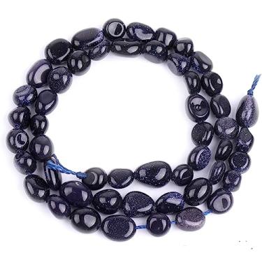 Imagem de HAAMIIQII Pedra de seixo de arenito azul natural de 5 a 8 mm pequenas contas irregulares de forma livre caída solta para fazer joias fio de 15 polegadas (45-50 peças)