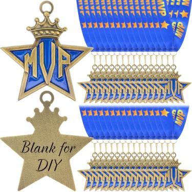 Imagem de Loetere Medalhas de prêmio de futebol/cornhole/natação em massa com fita de pescoço 2. 142 cm bandeira futebol esporte vencedor medalha troféu para presente de equipe de competição (36 peças, MVP)