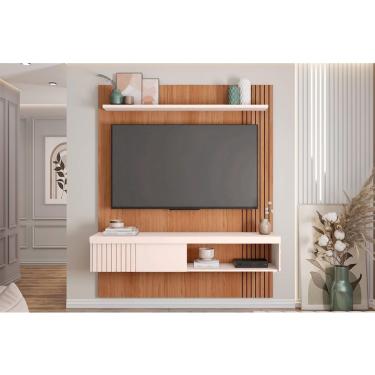 Imagem de Painel Home p/ TV até 65 Pol Jade Ripada 150x183cm Freijo/Off White - Caemmun