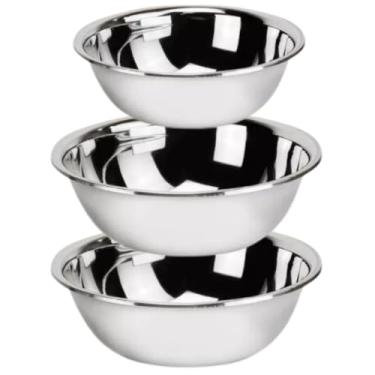 Imagem de Kit 3 Tigelas Bowl Bacia Vasilha Potes Saladeira Inox Cozinha Comedouro