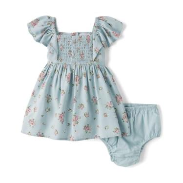 Imagem de The Children's Place Vestido de manga curta com babados para bebês meninas e recém-nascidos, Azul escuro, 3-6 Meses