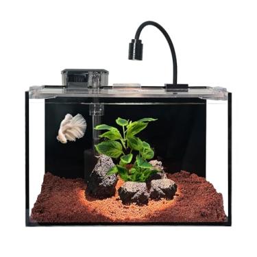 Imagem de Nano tanque de peixes de 3 galões com filtro, luz LED, cascalho, pedra, aquascape, aquário para iniciantes, tanque de peixes Betta (30 x 18 x 20 cm, 11 L)