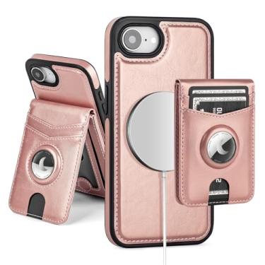 Imagem de SkyEagle Capa carteira compatível com MagSafe iPhone 16e com suporte para AirTag, 2 em 1, couro sintético, magnético, destacável, com bloqueio de RFID, suporte para cartão de crédito, capa flip com