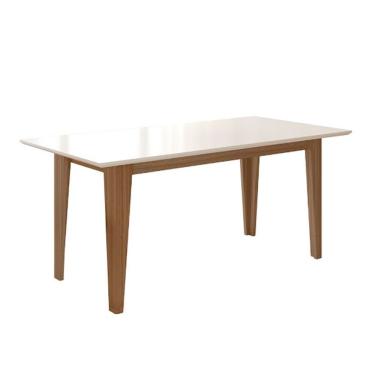 Imagem de Mesa Para Sala De Jantar 160Cm Retangular Tampo Chanfrado Liz Poliman Carvalho Com Off White