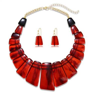 Imagem de HSWE Colar de gargantilha de acrílico para mulheres vintage boêmio resina grossa colar gargantilha brincos pendentes de acrílico conjunto de joias de resina de tartaruga geométrica, Large, Acrílico