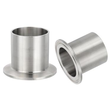 Imagem de PATIKIL Conexão sanitária de aço inoxidável 304, 2 peças de encaixe de tubo de virola de solda longa 1 3/4" (45 mm) Conector OD de tubo de 64 mm Flange de virola OD para processamento de alimentos de