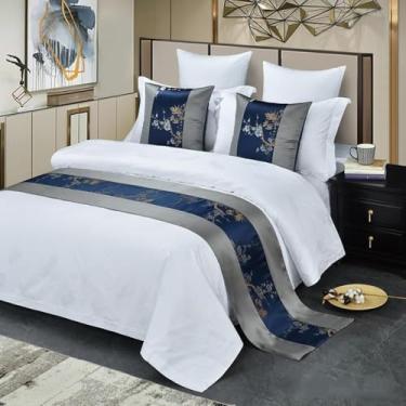 Imagem de Cachecol para cama de hotel, moderno, liso, colcha, decorativo, para quarto de casamento, confortável, toalha de cama que não desbota para cama de solteiro, queen size, azul, apenas 2 fronhas 50 x 50