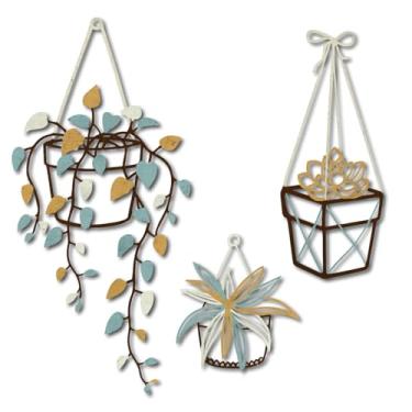 Imagem de Vineland Arte de parede de metal, conjunto de 3 designs de plantas botânicas, decoração suspensa azul-petróleo e ouro, estilo boho moderno