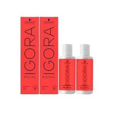Imagem de Kit Tinta Igora Royal 2un 7-77 + 2un Ox Água Oxigenada 60ml - Schwarzk