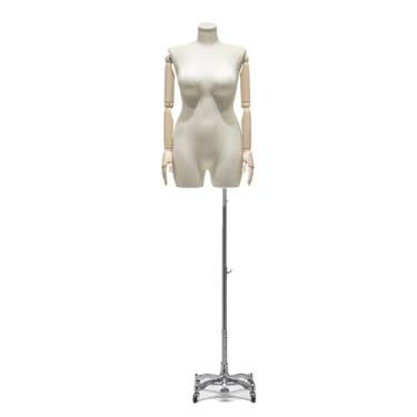 Imagem de O manequim é equipado com rodas universais, braço giratório de madeira maciça, base removível e altura ajustável de 69 a 92 polegadas.(White silver)