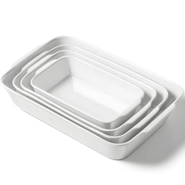 Imagem de HOMBENE Conjunto de 4 assadeiras de cerâmica com alças, caçarola para forno, decoração de cozinha, seguro para micro-ondas (1,2 QT/2 QT/3 QT/4,2 QT)