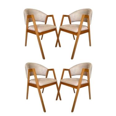 Imagem de Conjunto 4 Cadeiras Madeira Maciça com Encosto Estofado Barcelona Mel/ Bege
