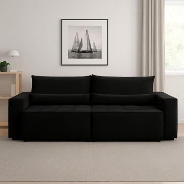 Imagem de Sofá Cama 220cm Retrátil e Reclinável 4 Lugares Nepal Preto