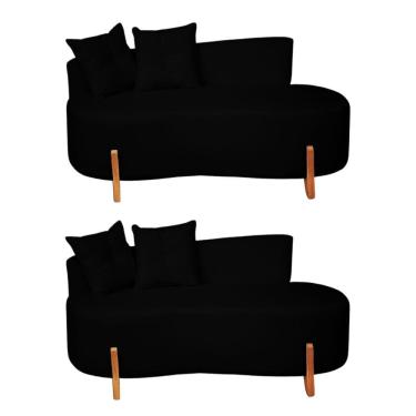 Imagem de Kit 02 Sofá Orgânico 2 Lugares C/2 Almofadas Curvo Sala Recepção Luna Boucle Preto - Montanaris Decor